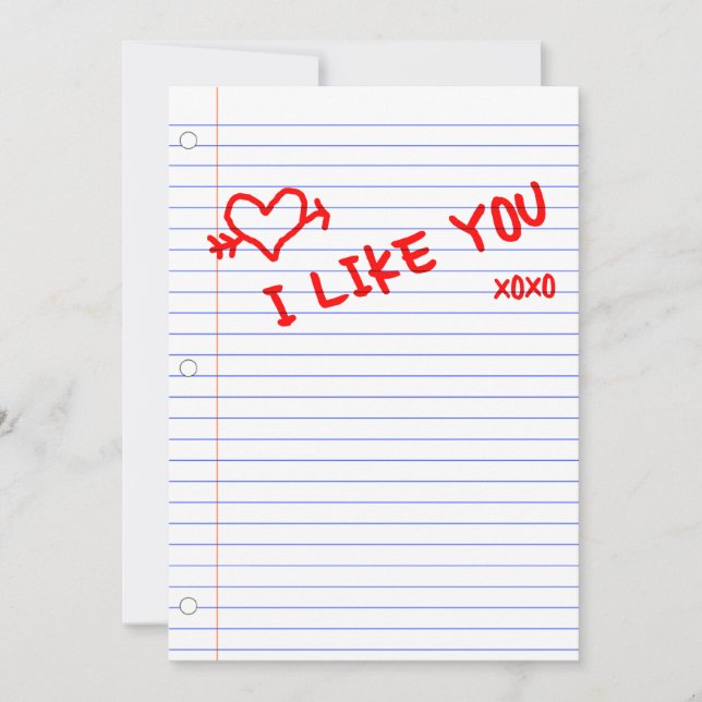 i like you : notebook paper invitation (Front)