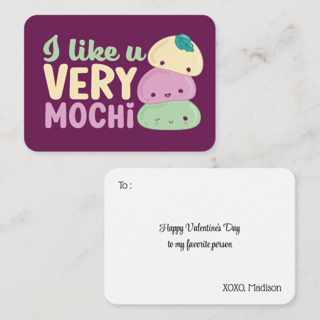 I Like You Very Mochi Cute Kids Valentine's Day Card (Front/Back)