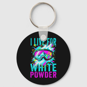 I Live For White Powder 80s 90s Retro Skiing Snowb Key Ring