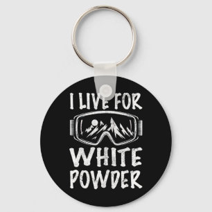 I Live For White Powder 80s 90s Retro Skiing Snowb Key Ring