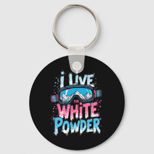 I Live For White Powder Skiing Snowboarding Key Ring