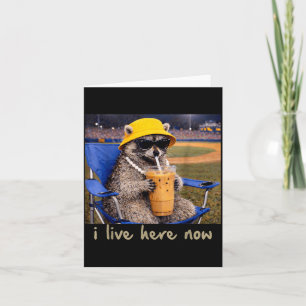 I Live Here Racoon Coffee Funny Baseball Softball Card