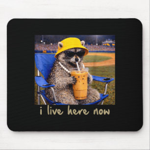 I Live Here Racoon Coffee Funny Baseball Softball Mouse Mat