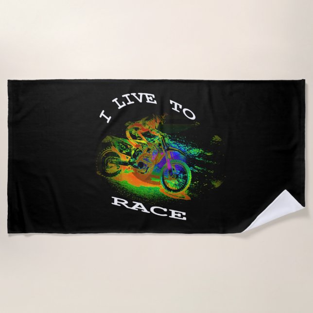 I LIVE TO RACE - Motocross Racer  Beach Towel (Front)