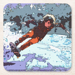 I Live To Race - Skateboard Racing Pillowcase Square Paper Coaster