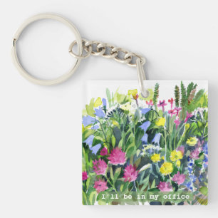 I’ll Be in My Office Watercolor flowers Key Ring