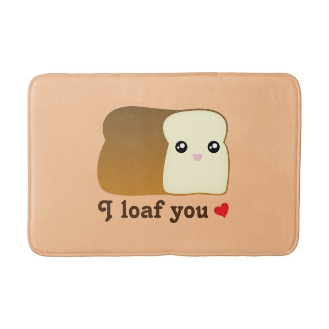 I Loaf You Kawaii Bread Funny Cartoon Food Pun Bath Mat (Front)