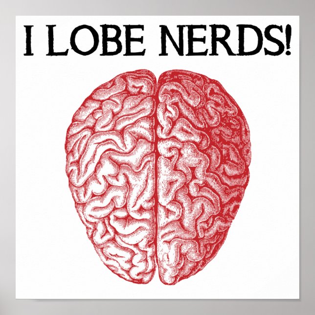 I Lobe Nerds Love Funny Poster Sign (Front)