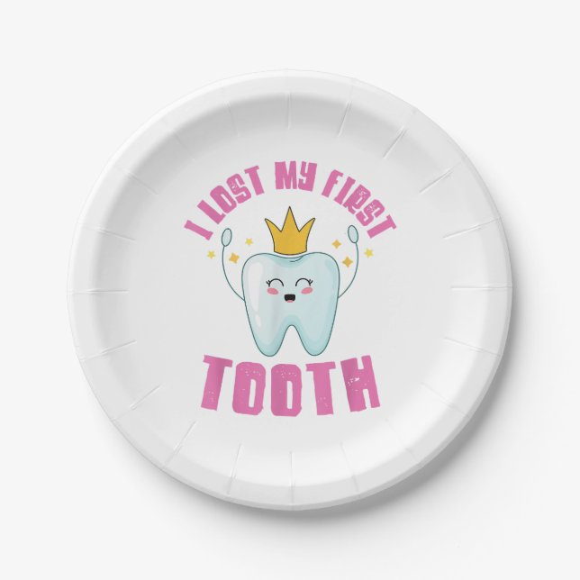 I Lost My First Tooth Teeth Out Kids Gift  Paper Plate (Front)