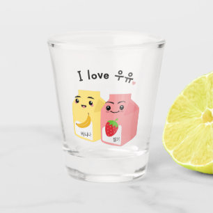 I love 우유. (uyu) Korean Banana & Strawberry Milk Shot Glass