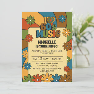 I Love 60s Music Vintage Retro Party 80th birthday Invitation