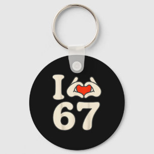 I Love 67 Retro Hand Heart Number Design Key Ring