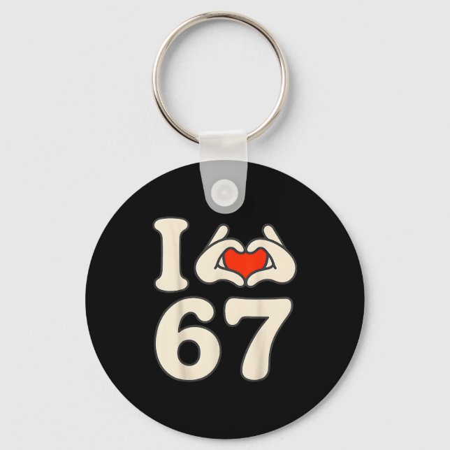 I Love 67 Retro Hand Heart Number Design  Key Ring (Front)