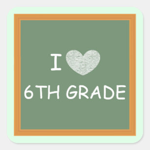 I Love 6th Grade Square Sticker