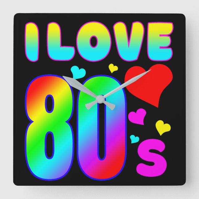 i love 80's  square wall clock (Front)
