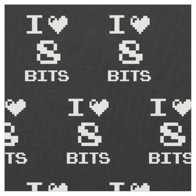 I Love 8 Bits, gamer geek design Fabric (Close Up)