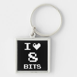 I Love 8 Bits, gamer geek design Key Ring
