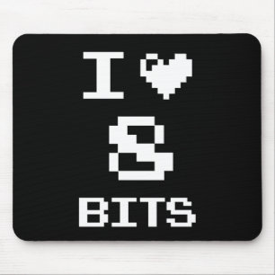 I Love 8 Bits, gamer geek design Mouse Mat