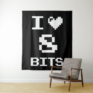 I Love 8 Bits, gamer geek design Tapestry