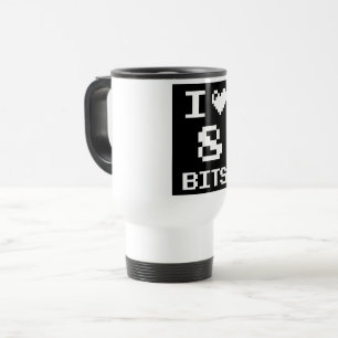 I Love 8 Bits, gamer geek design Travel Mug