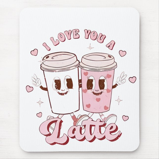 I Love a Latte Groovy Bubble Tea Valentine Lovers  Mouse Mat (Front)