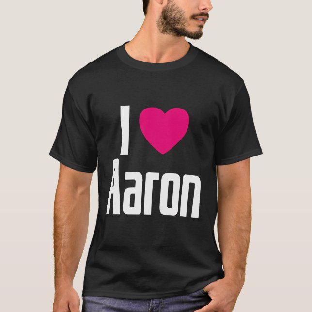 I Love Aaron Pink Heart I Heart Aaron T-Shirt (Front)