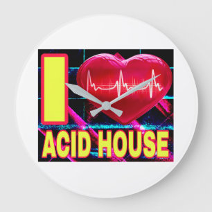 I LOVE ACID HOUSE YELLOW FONTS LARGE CLOCK