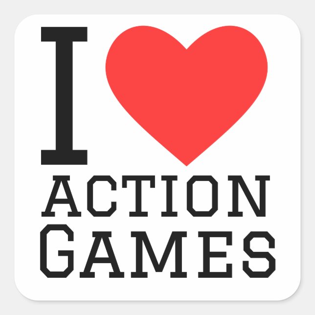 I love action games square sticker (Front)