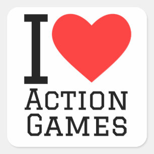 I love action games square sticker