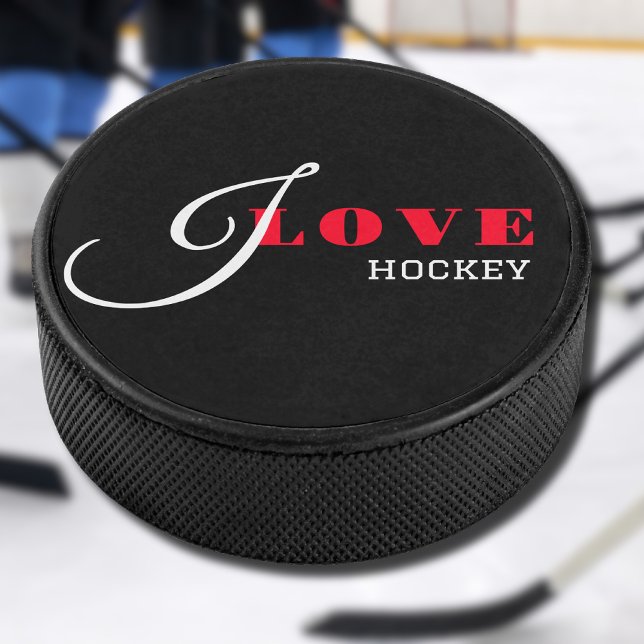 I love ( add your text) Black Valentine Gift Hockey Puck (Creator Uploaded)