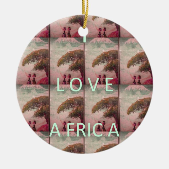 I Love Africa – Cultural Landscape Pattern Ceramic Tree Decoration (Front)