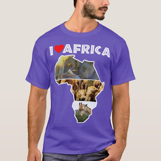 I Love Africa Wildlife Map Collage T-Shirt (Front)