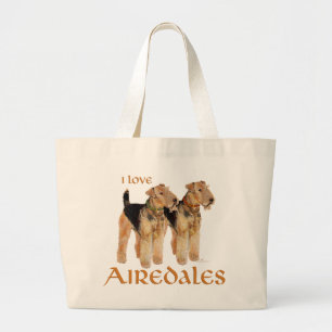 I Love Airedales Large Tote Bag