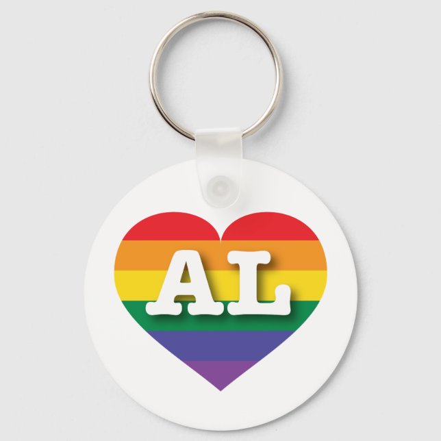 I love Alabama - Gay Pride Rainbow Heart Key Ring (Front)