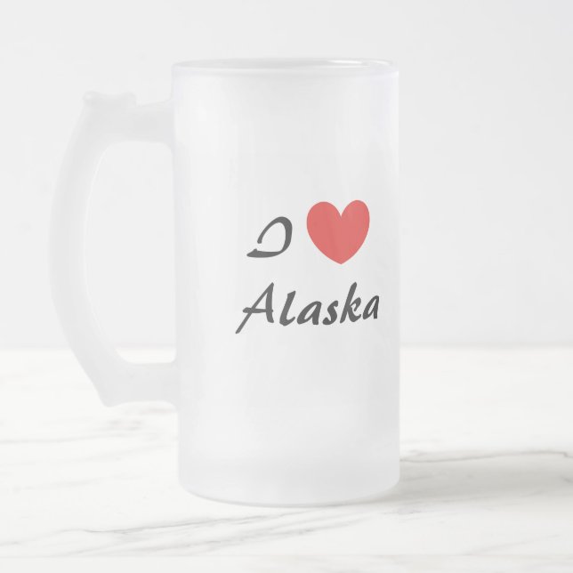 I Love Alaska Heart Typography Frosted Mug (Left)
