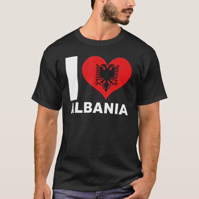 I Love Albania  Heart Flag Albania T-Shirt (Front)