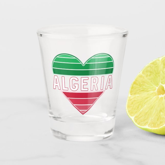 I Love Algeria, Algerian Heart Flag Colours Shot Glass (Front)
