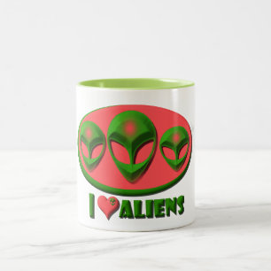 I Love Aliens Two-Tone Coffee Mug
