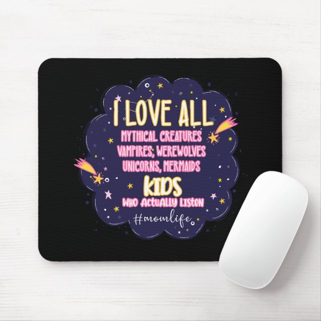 I Love All Mythical Creatures, Vampires, Werewolf Mouse Mat (With Mouse)