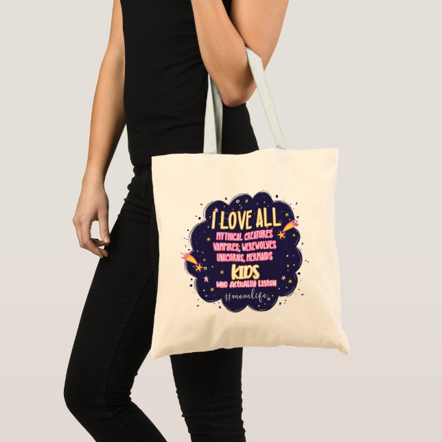 I Love All Mythical Creatures, Vampires, Werewolf Tote Bag (Front (Product))