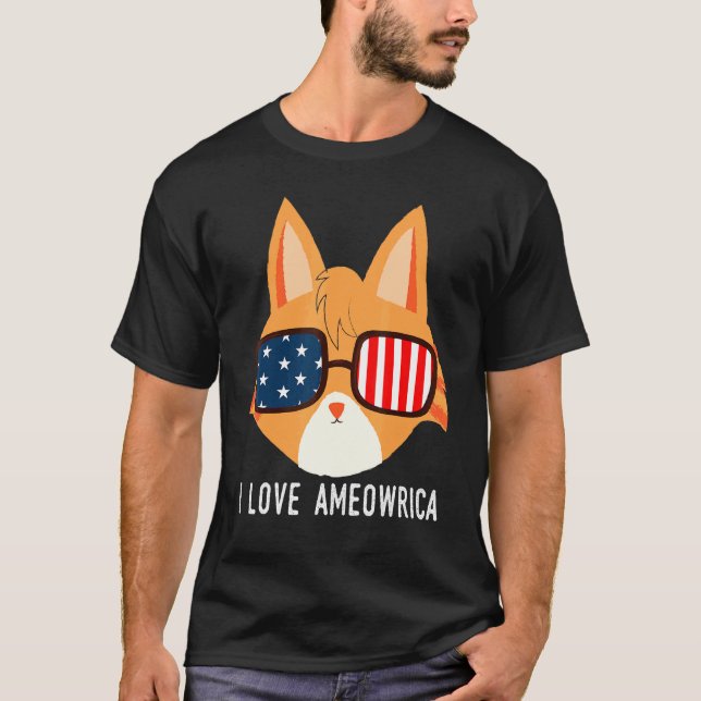 I Love Ameowrica American Orange Tabby Cat Pet T-Shirt (Front)