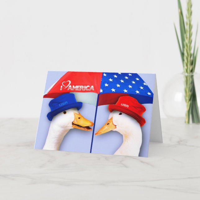 I Love America. 4th of July Funny Ducks  Card (Front)