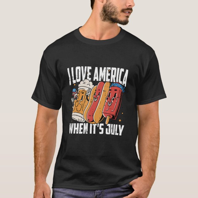 I Love America 4th Of July Hotdog Patriotic T-Shirt (Front)
