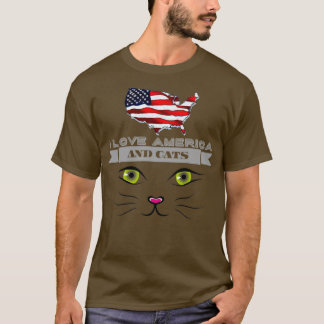 I Love America and Cats 4th of July  T-Shirt