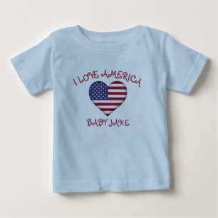 I Love America Flag Add Baby's Name Baby T-Shirt