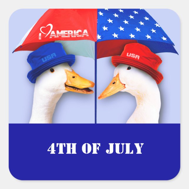 I Love America. Funny Ducks 4th of July  Square Sticker (Front)