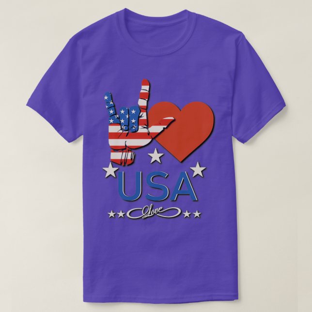 I Love America Love Sign and Flag of USA T-Shirt (Design Front)