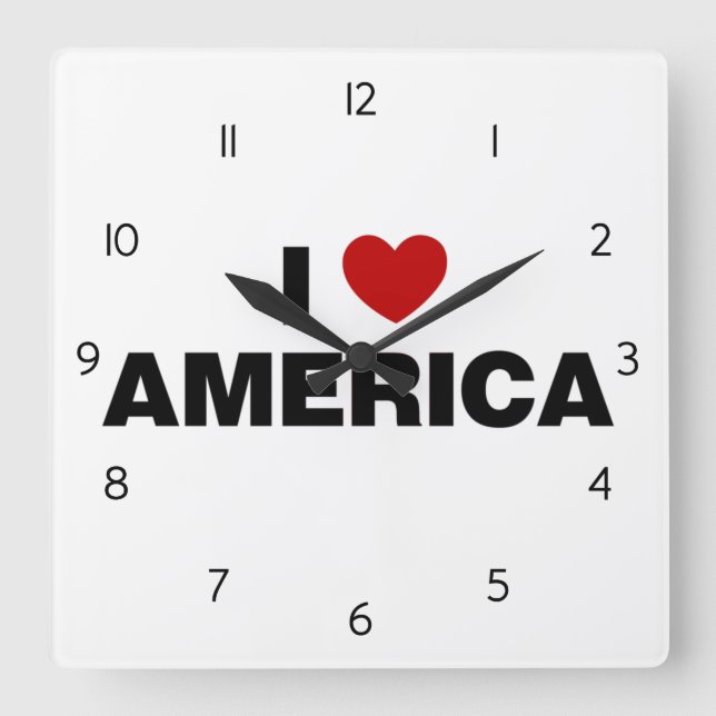 I Love America Square Wall Clock (Front)
