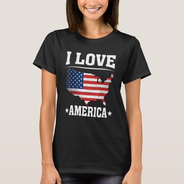 I Love America US Map Flag Patriotic American 4th  T-Shirt (Front)