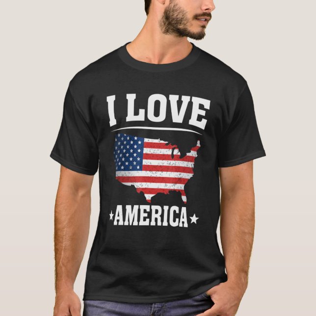 I Love America US Map Flag Patriotic American 4th  T-Shirt (Front)